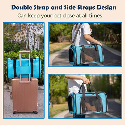 Dog Cat Carrier Pet Carriers for Small Medium Large Cats Dogs Carrier Soft Sided Small Puppy Dog Carrier Portable Foldable Airline Approved Dog Cat Travel Carrier Blue Medium