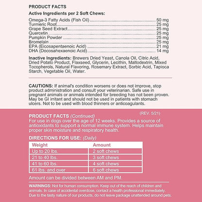 Dog Allergy Chews -180 Delicious Soft Chew Treats - Anti Itch Allergy Relief for Dogs and Cats - Boosts Immune System, Promotes Skin Health - Seasonal Allergy Treatment for Pets - Made in The USA