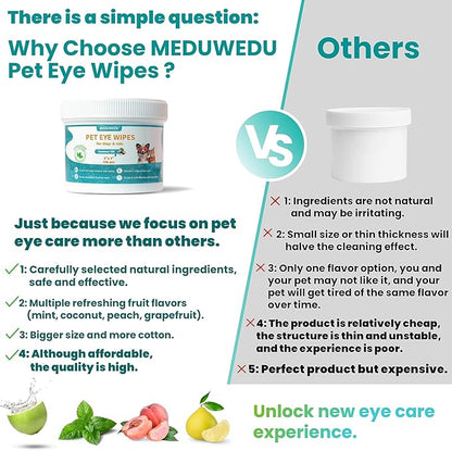 Eyes Wipes for Dogs & Cats 120 Counts, Grooming Kit Care for Dogs and Cats, Gently Remove Tear Stain, Eye Debris, Discharge, Mucus Secretions, Grapefruit Scent