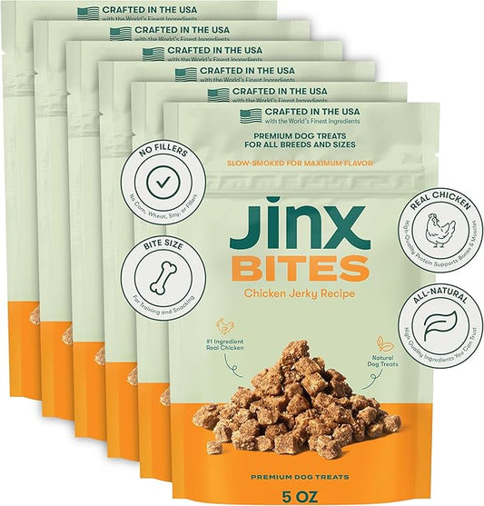 Jinx Chicken Bites Natural Soft Jerky Dog Treats - Made with Slow-Smoked Real Chicken, for Puppies, Adult, and Senior Dogs, 6-Pack, 5 oz. Bag Value Pack