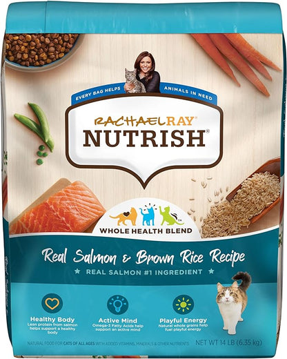 Rachael Ray Nutrish Premium Natural Dry Cat Food with Added Vitamins, Minerals & Other Nutrients, Real Salmon & Brown Rice Recipe, 14 Pound Bag