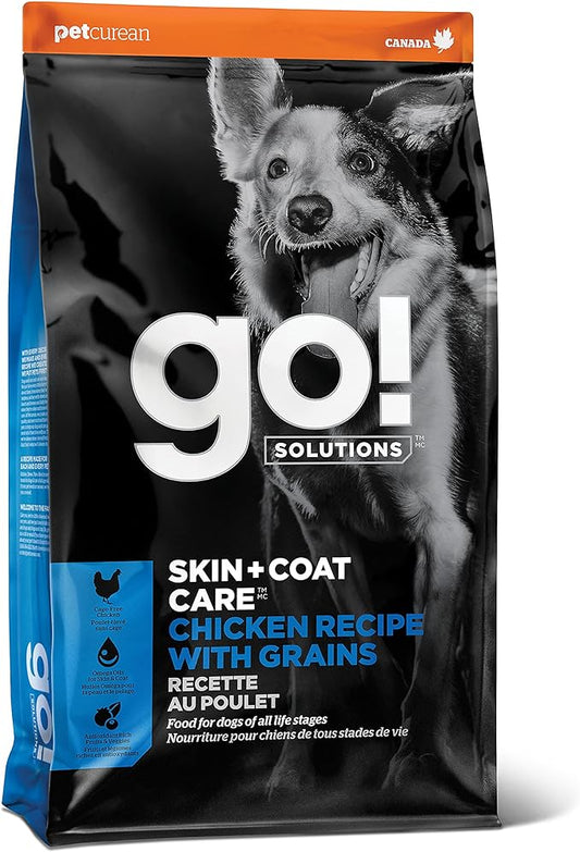 GO! SOLUTIONS Skin + Coat Care - Dry Dog Food, 12 lb - Chicken Recipe with Grains for All Life Stages - Complete + Balanced Nutrition for Dogs