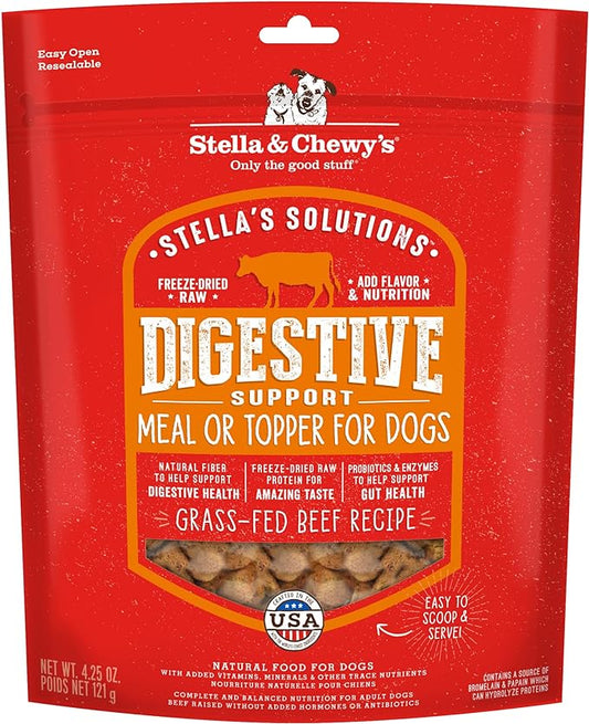 Stella & Chewy's – Stella’s Solutions Digestive Boost – Grass-Fed Beef Dinner Morsels – Freeze-Dried Raw, Protein Rich, Grain Free Dog Food – 4.25 oz Bag