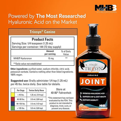 Canine - All Natural Hip and Joint Care for Dogs- Enhance Joint Mobility and Cartilage Function - Live Healthier and Happier- Patented MHB3 Hylauronan Liquid Formula