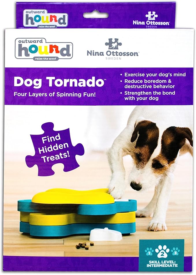 Outward Hound Nina Ottosson Dog Tornado Dog Puzzle Interactive Treat Puzzle Dog Enrichment Dog Toy, Level 2 Intermediate, Blue