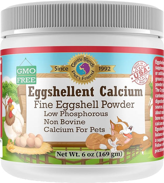 Pet's Friend Eggshellent Calcium 6 oz - Fine Eggshell Powder Calcium Supplement for Dogs and Cats, Low Phosphorous Non-Bovine Ingredients, Nourish Muscles, Joints, and Bones, Tasty Food Additive