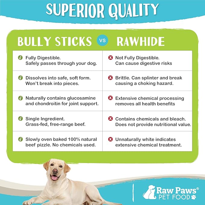 Raw Paws Jumbo Bully Sticks 6 inch, 5-ct - Extra Thick Bully Sticks for Dogs - Grass Fed, No Hormones, Free Range Cows - Pizzle Sticks for Dogs - Long Lasting Bully Bones for Aggressive Chewers