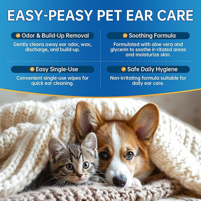 Ear Wipes for Pet, 200PCS Pet Ear Cleaning Wipes Wash Cleaner for Dogs Cats - Ear Wipes for Dogs Cats, Remove Ear Wax Dirt Debris for Dogs Cats