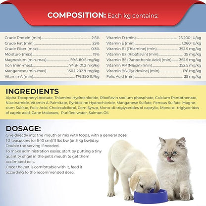Premium Nutritional and Vitamin Gel for Dogs and Cats - Enhance Health, Boost Appetite, and Energize! Suitable for All Breeds and Life Stages - Multivitamin Gel 4.2 oz (120 g)