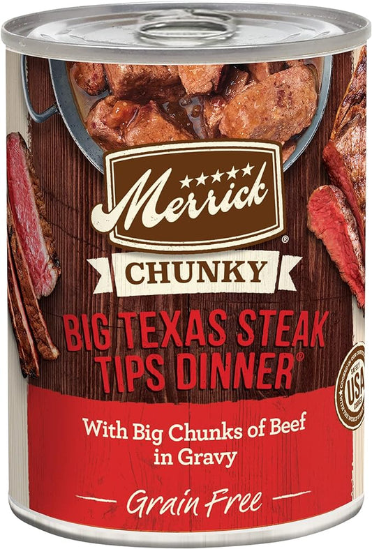 Merrick Chunky Grain Free Premium And Wholesome Canned Dog Food, Real Meat Big Texas Steak Tips Dinner - (Pack of 12) 12.7 oz. Cans