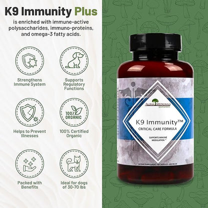 K9 Immunity, Immune Support Supplement for Dogs, Organic and Mushroom Enhanced Dog Health Supplies, Pack of 2, 90 Capsules Each