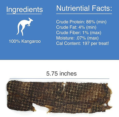 Doug's Dog Supplies - Kangaroo Jerky Dog Treats - Human Grade, 1 Ingredient, 100% Natural Healthy Wild Caught Jerky Treat - Puppy Treats for Training, or Snacks for Small or Large Breeds - 8 oz. Bag