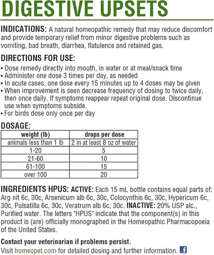 HomeoPet Digestive Upsets, Natural Pet Digestive Support, Digestive Supplement for Dogs, Cats, and Small Pets, 15 Milliliters