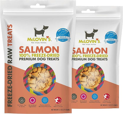 McLovin's Freeze Dried Salmon Treats for Dogs - High-Protein, Grain-Free - All-Natural Healthy Freeze Dried Dog Treats- Made in The USA - Perfect High Value Training Reward – 2×2.5oz(5oz)