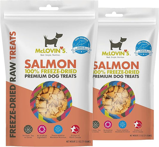 McLovin's Freeze Dried Salmon Treats for Dogs - High-Protein, Grain-Free - All-Natural Healthy Freeze Dried Dog Treats- Made in The USA - Perfect High Value Training Reward – 2×2.5oz(5oz)