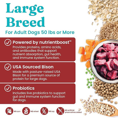 Solid Gold Nutrientboost Wolf King Large Breed Dog Food - Whole Grain Dry Dog Food Kibble Made with Real Bison, Brown Rice & Sweet Potato - Omega 3, Superfood & Digestive Probiotics - 22 LB Bag