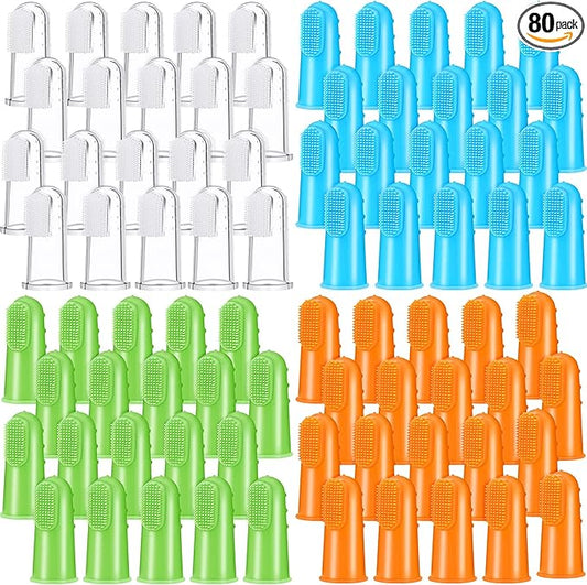 80 Packs Dog Toothbrush Soft Finger Brushes Pet Finger Toothbrush Easy Teeth Cleaning Dog Tooth Brush Oral Care Pet Dental Brush Pet Cleaning Finger Covers for Small Cats and Puppy