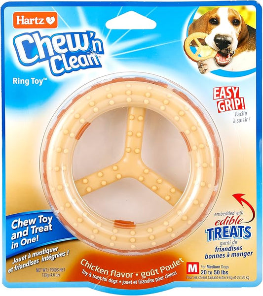 Hartz Chew ‘n Clean Chew Toy and Treat in One Chicken Flavored Ring Dog Toy, Medium