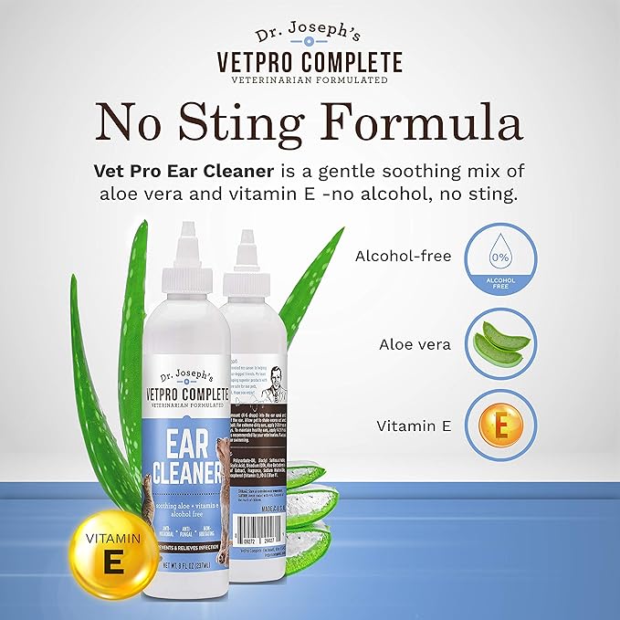 VetPro Complete Dog Ear Cleaner, 8 Ounces, Gentle Dog and Cat Ear Cleaner Solution Wash with Aloe and Vitamin E, Dog Ear Drops to Remove Wax and Debris, Reduces Odor