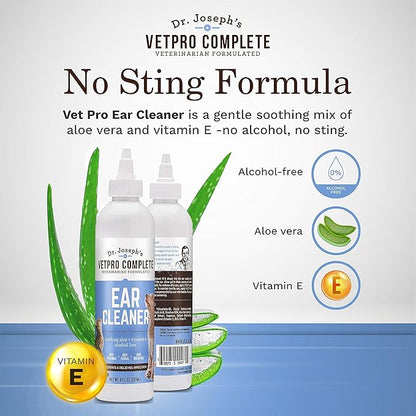 VetPro Complete Dog Ear Cleaner, 8 Ounces, Gentle Dog and Cat Ear Cleaner Solution Wash with Aloe and Vitamin E, Dog Ear Drops to Remove Wax and Debris, Reduces Odor