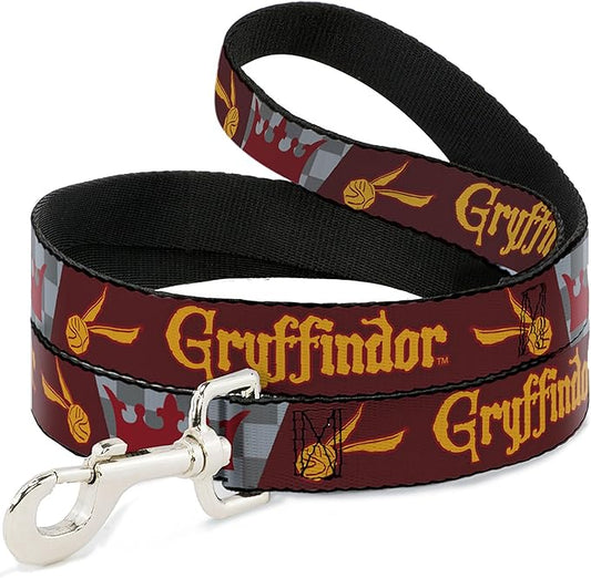 Warner Bros. Pet Leash, Dog Leash, Harry Potter Gryffindor Quiditch Ball Crown Red Golds Grays, 4 Feet Long 1.5 Inch Wide