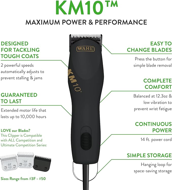 Wahl Professional Animal KM10 2-Speed Brushless Motor Pet, Dog, and Horse Clipper Kit - Black