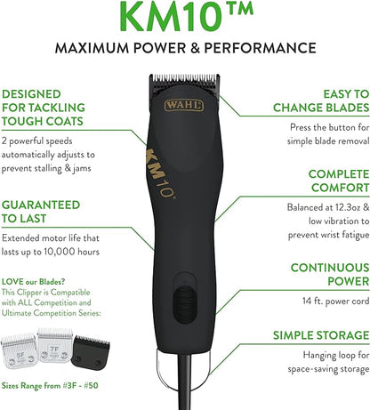 Wahl Professional Animal KM10 2-Speed Brushless Motor Pet, Dog, and Horse Clipper Kit - Black