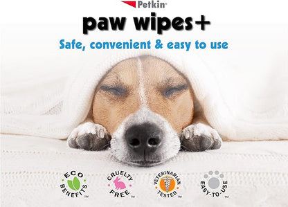 Paw Wipes Plus, 100 Orange Scented Wipes - Absorbent Pet Paw Wipes Remove Daily Dirt & Odors - Enriched with Paw Balm Protectant - Easy to Use Pet Wipes for Dogs, Cats, Puppies & Kittens