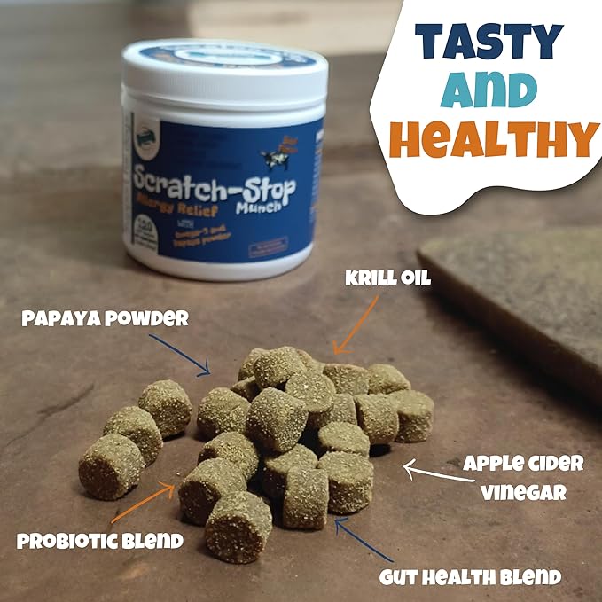 Plates Scratch-Stop Calming Chews for Dogs with Allergies and Itchy Skin, Essential Dog Allergy Relief and Vitamins Supplement for Immune Support, Omega-3, and Gut Health, Seasonal Allergies