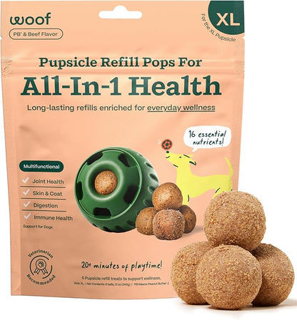 WOOF Pupsicle Refill Pops for All-in-1 Health - Long-Lasting Multivitamin Refills for The Pupsicle Toy - with Vitamins A, B, D, Iron, Magnesium, and Fiber - XL Pops - 5 count