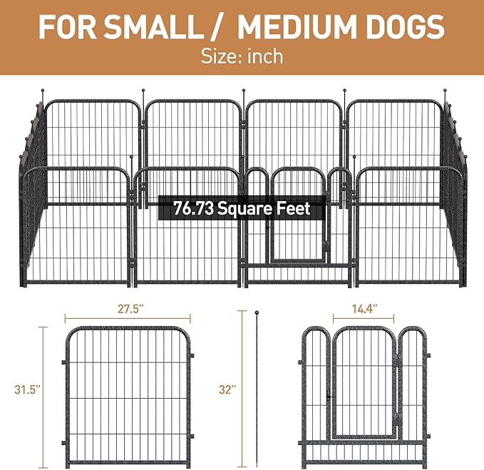Dog Playpen 8/16 Panels 32" Height Heavy Duty Dog Fence Puppy Pen for Large Medium Small Dogs Indoor Outdoor Foldable Pet Exercise Pen