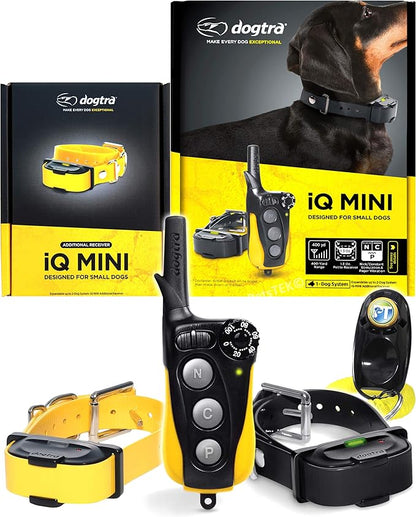 Dogtra IQ Mini 2-Dogs Remote Dog Training System for Smaller Dogs - 400 Yard Range Collar, Rechargeable Remote Trainer, Waterproof, Static, Vibration Pager Training with PetsTEK Dog Training