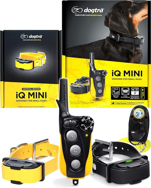 Dogtra IQ Mini 2-Dogs Remote Dog Training System for Smaller Dogs - 400 Yard Range Collar, Rechargeable Remote Trainer, Waterproof, Static, Vibration Pager Training with PetsTEK Dog Training