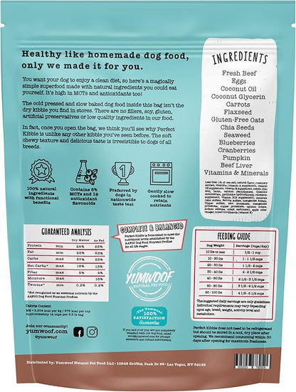 Perfect Kibble Non-GMO Air Dried Dog Food | Improves Allergies & Digestion with Organic Coconut Oil, MCTs & Antioxidants | Vet-Approved Soft Dry Diet | Made in USA (Beef 3.5lbs)