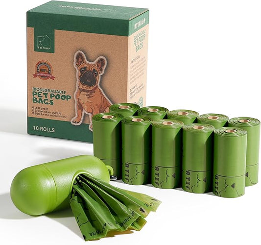 Biodegradable Dog Poop Bags 150 Count 10 Rolls with One Free Dispenser, Thicken and Earth-friendly Dog Poop Bag Holder (Scented)