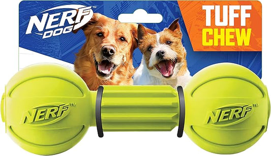 Nerf Dog Rubber Chew Barbell Dog Toy, Lightweight, Durable and Water Resistant, 7.5 Inches, For Medium/Large Breeds, Single Unit, Green (6994)