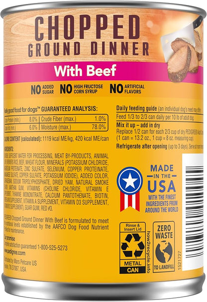 PEDIGREE CHOPPED GROUND DINNER Adult Canned Soft Wet Dog Food with Beef, 13.2 oz. Cans (Pack of 12)