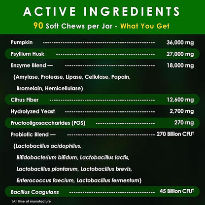 Probiotics for Dogs | All-Natural Dog Probiotic Supplement with Enzymes, Prebiotics, Pumpkin | Promote Digestive Health, Improve Allergy & Immunity, 90 Count (Pack of 1)