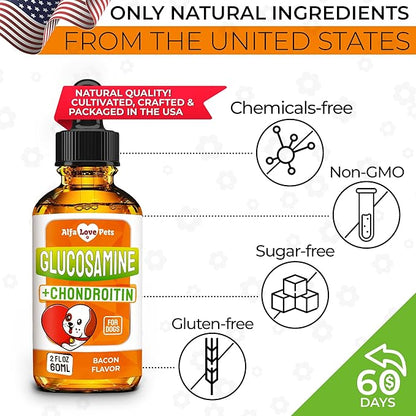 Glucosamine for Dogs Liquid ✿ Hip and Joint Supplement Dogs Liquid ✿ Dog Joint Supplement Liquid ✿ Glucosamine for Small Dogs ✿ Liquid Glucosamine for Dogs ✿ Bacon Flavor ✿ 2 Oz