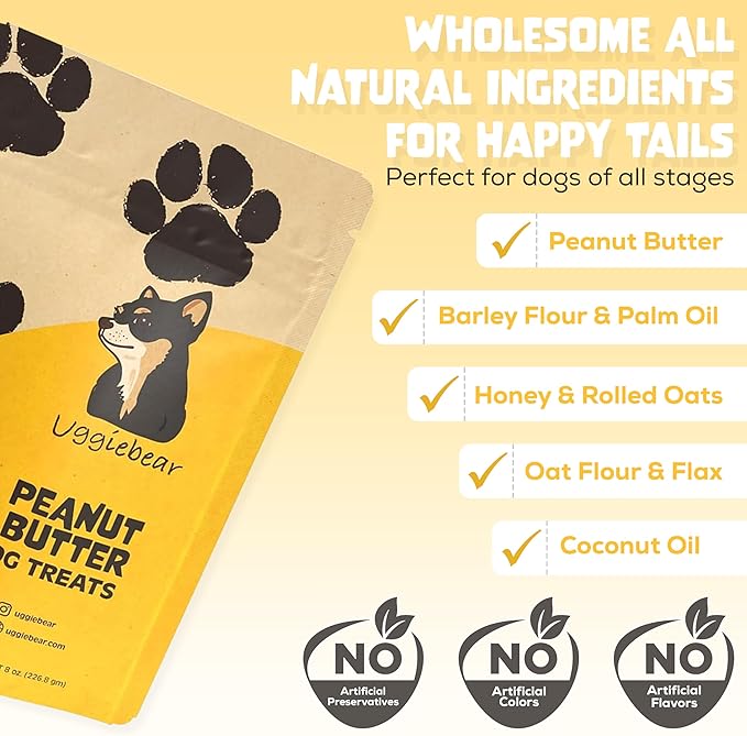 Grain Free Dog Treats, All Natural, Made in The USA, Peanut Butter flavor, Soft & Chewy, Low Calorie, 100% Recycled Packaging