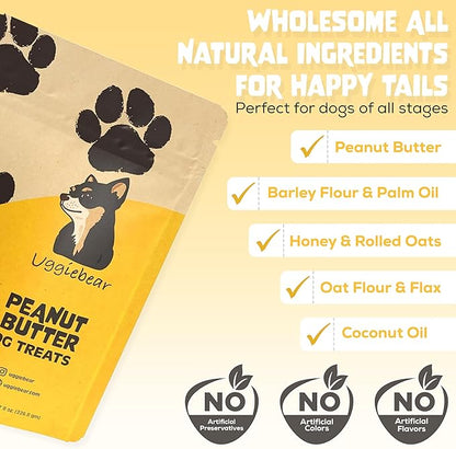 Grain Free Dog Treats, All Natural, Made in The USA, Peanut Butter flavor, Soft & Chewy, Low Calorie, 100% Recycled Packaging