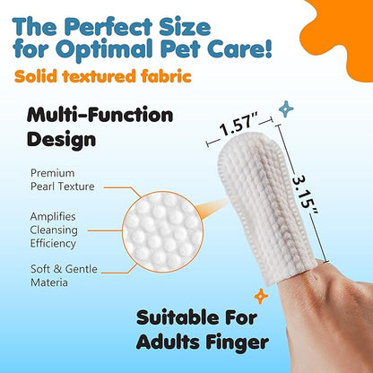 3-in-1 Pet Finger Wet Wipes for Dogs & Cats, Soft Disposable Finger Towels for Eye, Ear, & Dental Care, Freshen Breath with Deep Teeth Cleaning Support, Pack of 70