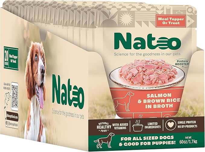 NATOO Dog Food Topper for Picky Eaters & Dog Treat (Salmon & Brown Rice), Dog Toppers for Dry Food, Wet Meal Toppers for Dogs & Puppies, Limited Ingredient Dog Food, 3 oz (Case of 20)