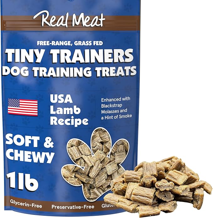 Real Meat Tiny Trainer Bites Dog Treats - 1lb of USA-Made Soft & Chewy Air-Dried Lamb Training Treats for Dogs & Puppies - All-Natural Grain-Free Dog Training Treats with Free-Range Grass-Fed Lamb