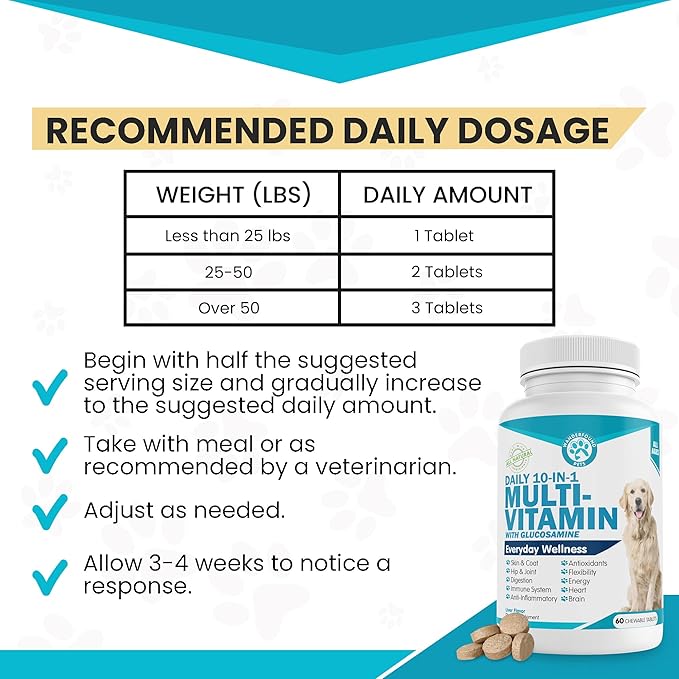 Wanderfound Pets 10-in-1 Dog Multivitamin, Chewable Dog Vitamins with Glucosamine, D3, and MSM, Dog Health Supplies for Immune System and Joint Health, Liver Flavor, 60 Tablets