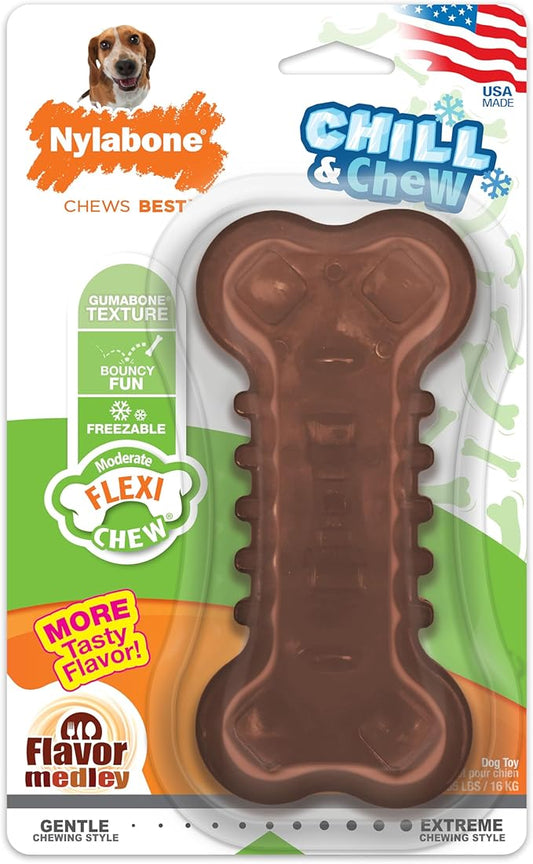 Nylabone Flexi Chew Chill & Chew Toy for Dogs with Treat Pockets Medley Flavor, Medium/Wolf - Up to 35 lbs. (1 Count)