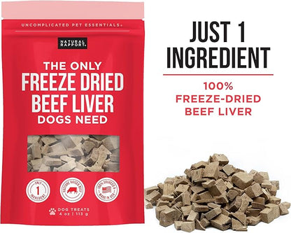 Natural Rapport Beef Liver Dog Treats - The Only Freeze Dried Beef Liver Dogs Need - Grain-Free Beef Bites, Dog Treats for Small and Large Dogs (4 oz.)
