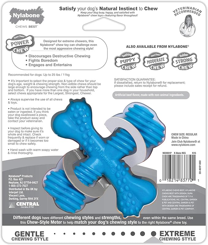 Nylabon Power Chew Comfort Hold X Bone Chew Toy for Dogs, Beef Flavor, Small - Up to 25 lbs. (1 Count)