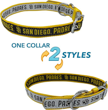 Pets First SAN Diego Padres Reversible MLB Dog Collar Medium. Premium Home & Away Two-Sided Pet Collar Metal Buckle MLB Baseball Team Unique Design on Each Side! Dogs & Cats (PAD-3280-MD)