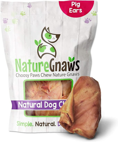 Nature Gnaws Pig Ears for Dogs - Premium Natural Pork Dental Chews - Thick Long Lasting Dog Chew Treats for Aggressive Chewers - Rawhide Free 8 Count (Pack of 1)